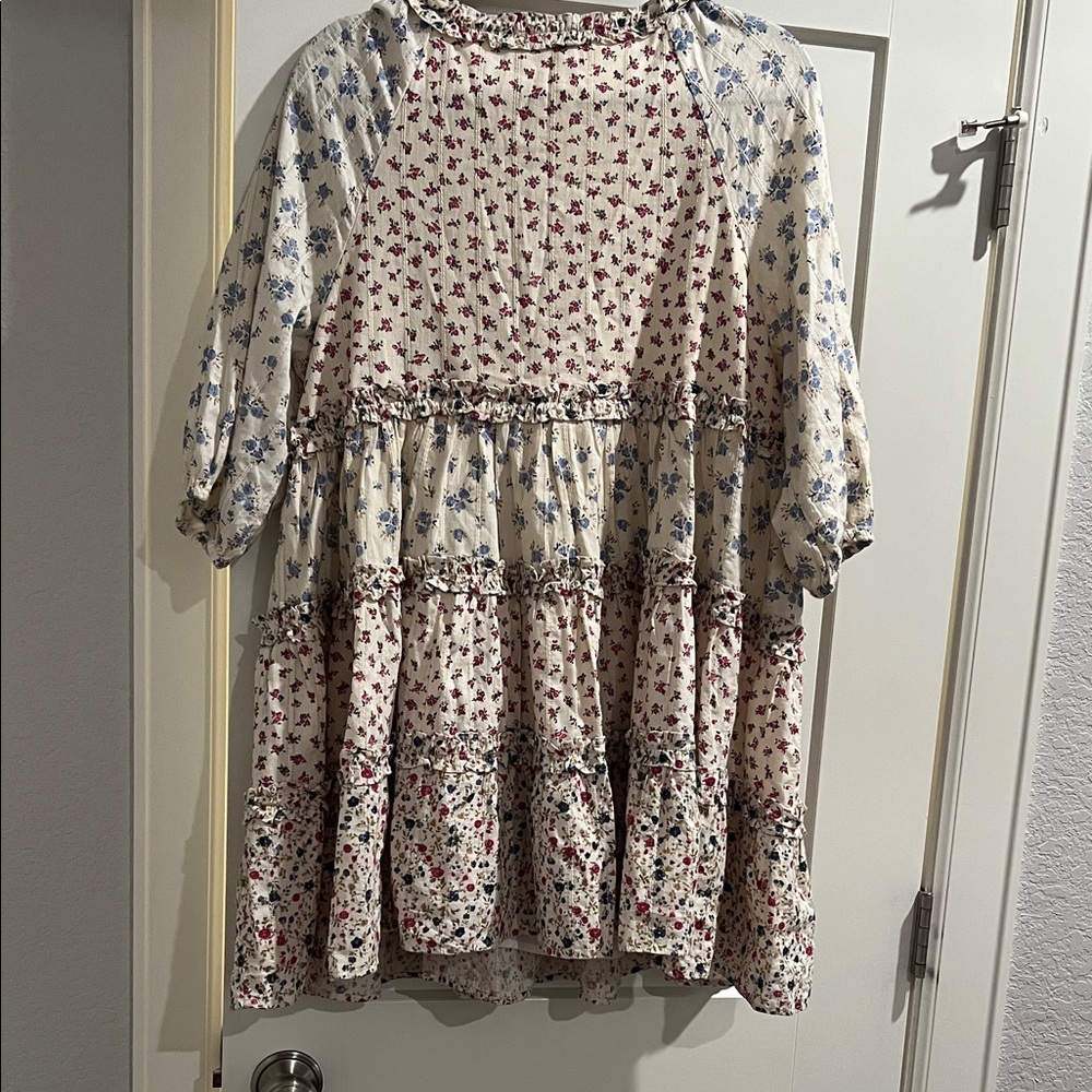 Sezane Floral Patchwork Mini Dress in Cream, Red & Blue - Picture 3 of 12